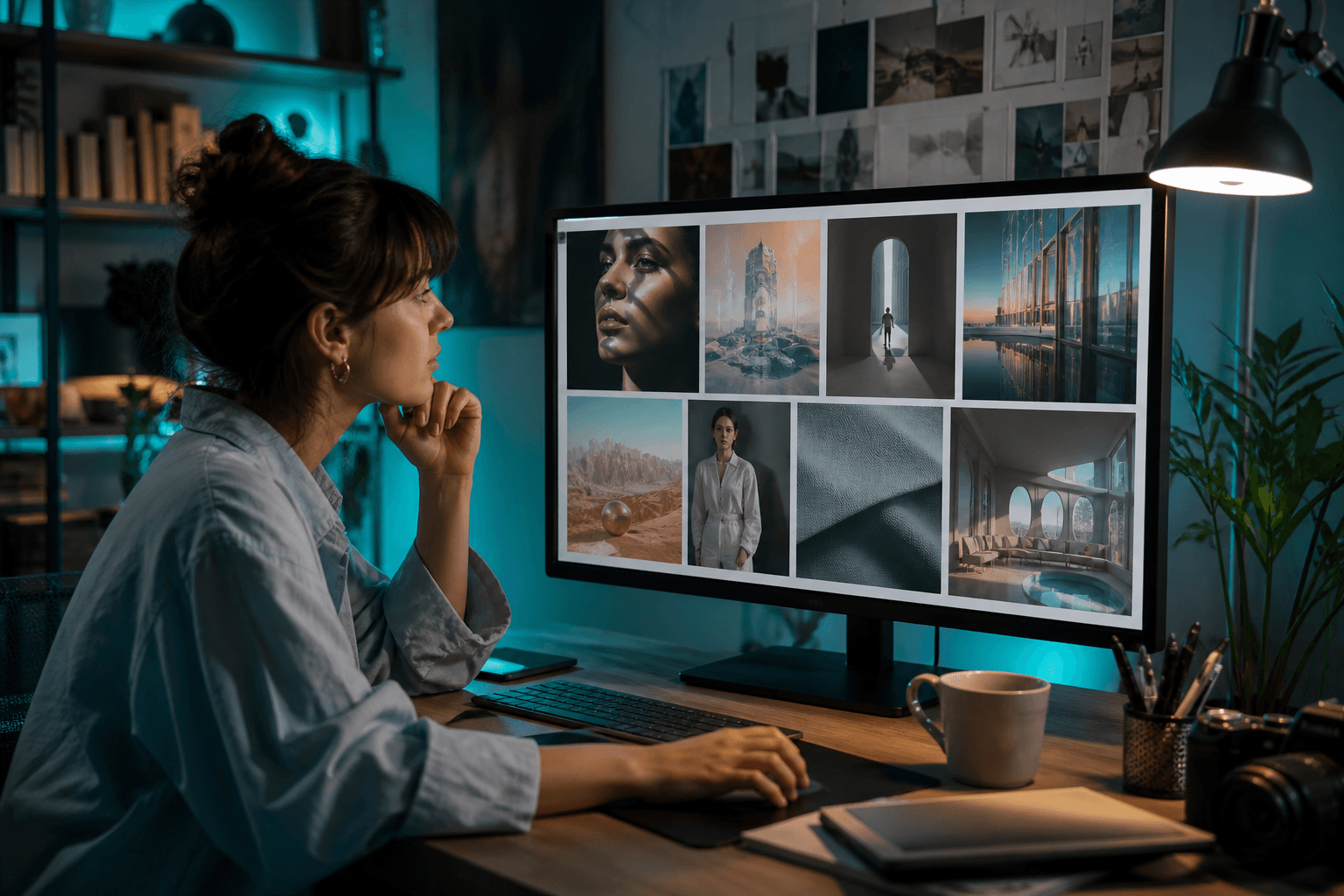 Creative studio reviewing AI-generated imagery